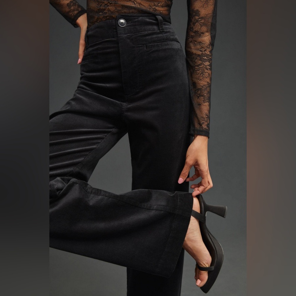 Anthropologie Maeve Collette Corduroy Wide Leg Pants Black • NWT
